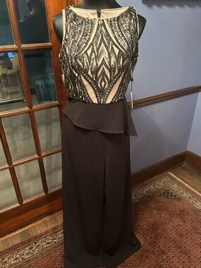 Beaded Ivory and Black Evening Gown